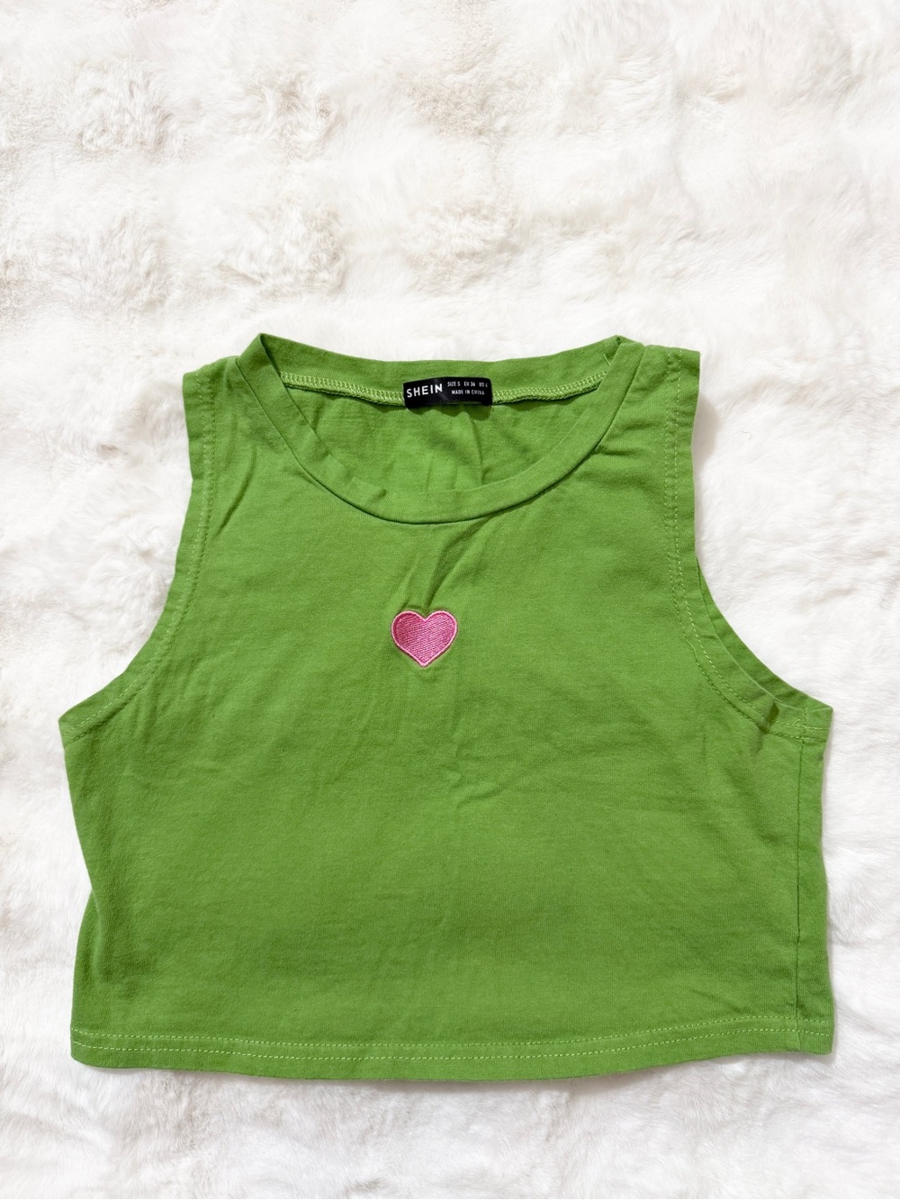 SHEIN Lime Green Heart Embroidered Crop Tank Top S NWOT